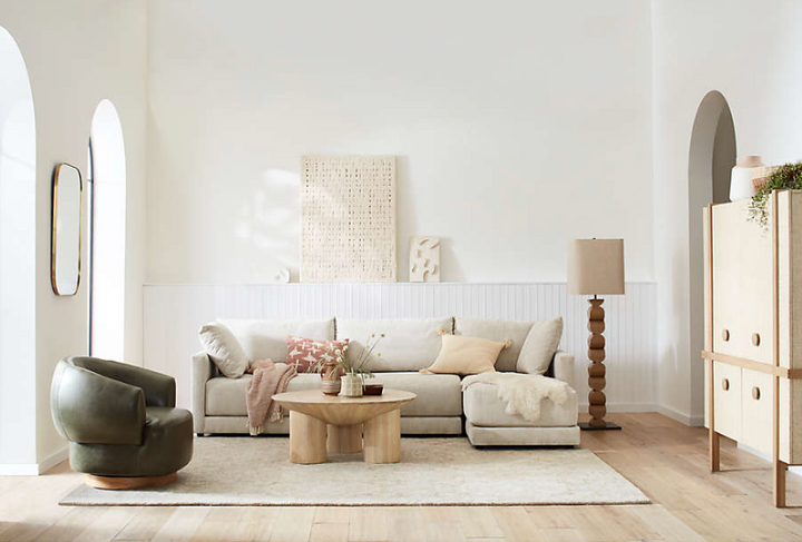 Gath Sofa 89-inch gray modern sofa with plush cushions in a small living room