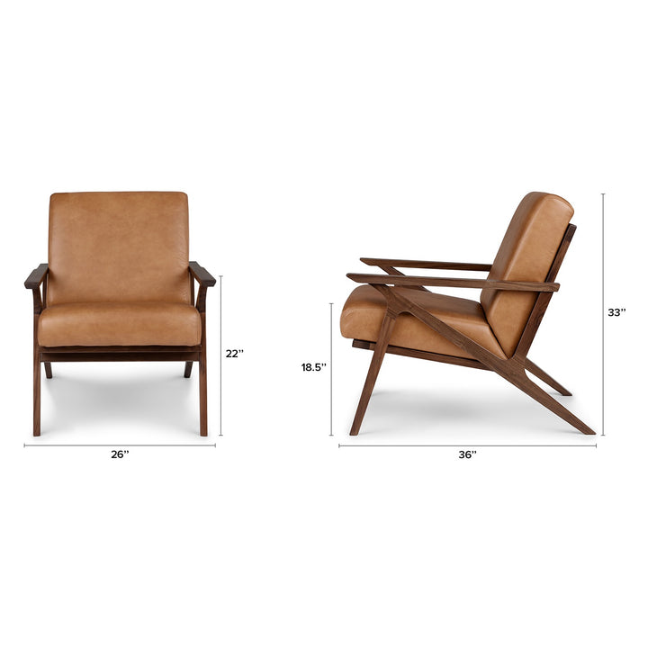 Amalfi Leather Lounge Chair in home library with books and reading lamp