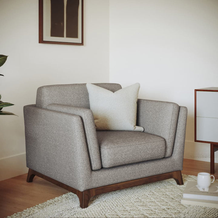 Astra Gray Lounge Chair in neutral fabric with modular sofa in modern minimalist living room