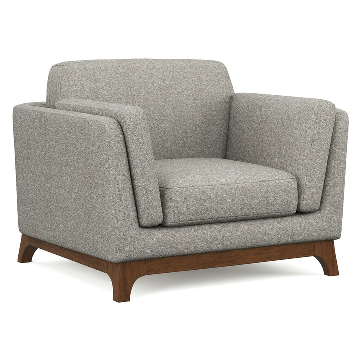 Astra Gray Lounge Chair in neutral fabric with modular sofa in modern minimalist living room