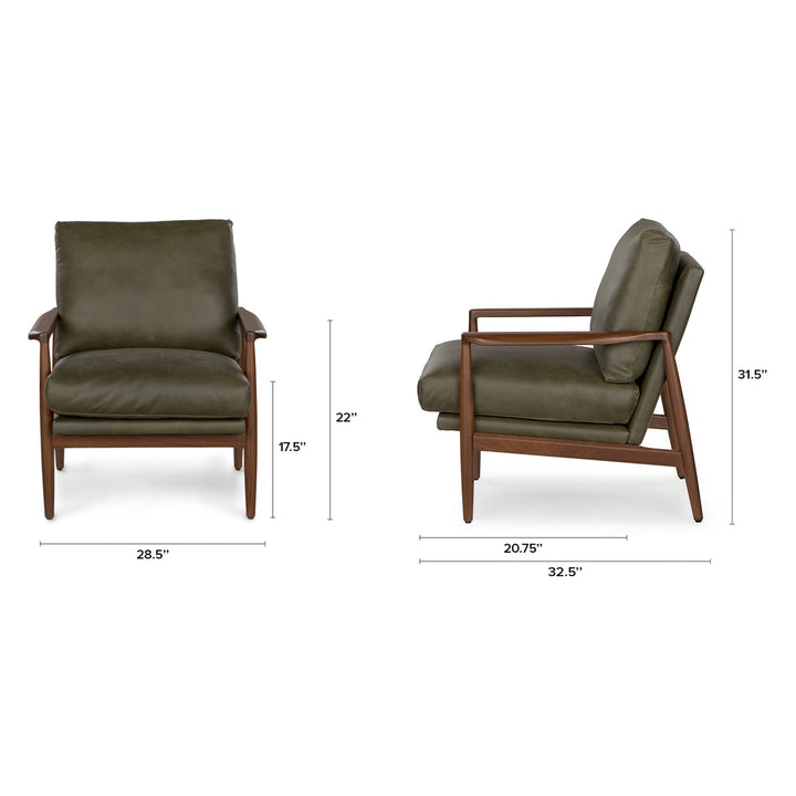 Aurelia Leather Lounge Chair with walnut legs in a sunlit mid-century modern living room