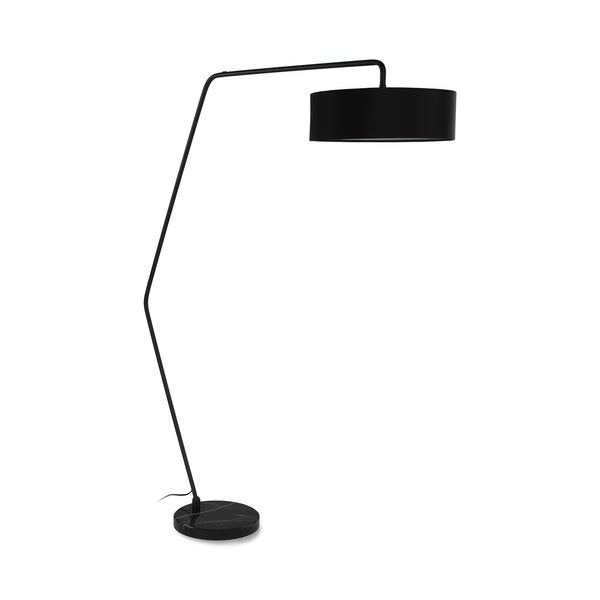 Boreal Floor Lamp in a modern living room with marble base and fabric shade