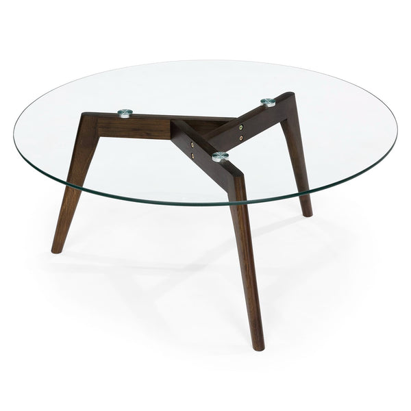 Close-up of RA Coffee Table’s 8mm thick tempered glass surface, highlighting clarity and durability
