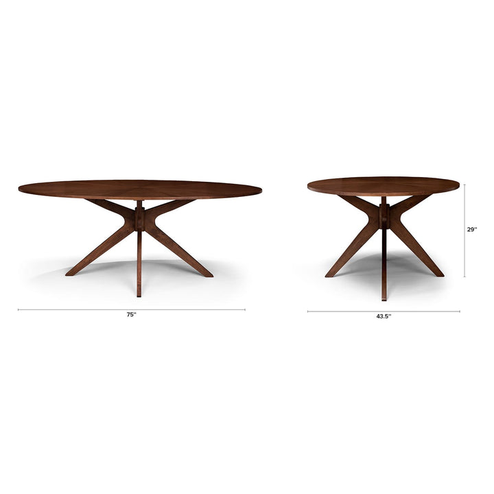 Cyrene Oval Dining Table with starburst walnut veneer in a mid-century modern dining room