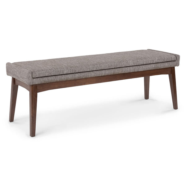Dovre Bench with walnut splayed legs and Velcro-secured cushion in a mid-century living room