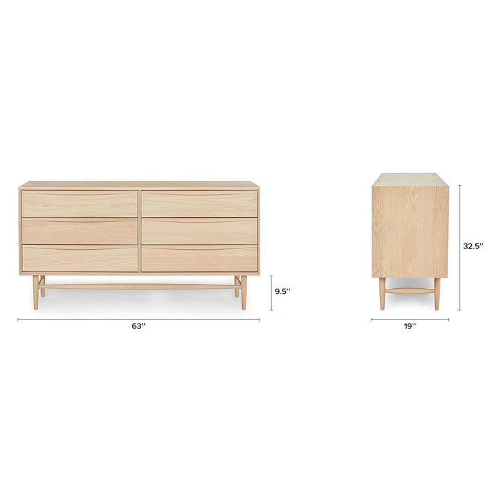 Elara 6-Drawer Double Dresser in a modern bedroom with natural wood grain and soft-close drawers