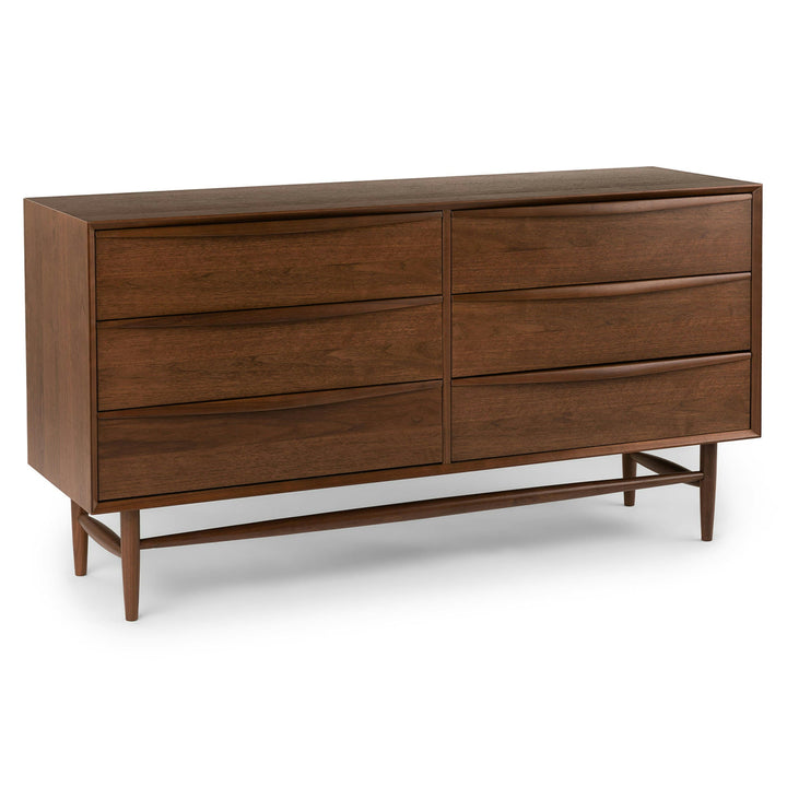 Elara 6-Drawer Double Dresser in a modern bedroom with natural wood grain and soft-close drawers