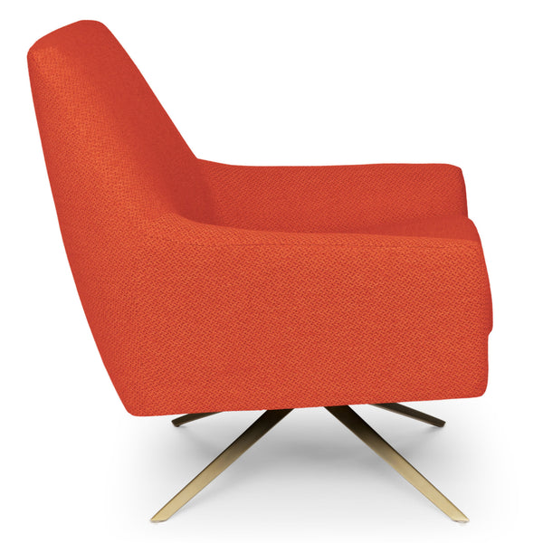 Erebus Orange Swivel Lounge Chair in retro tweed with gold legs in mid-century modern interior