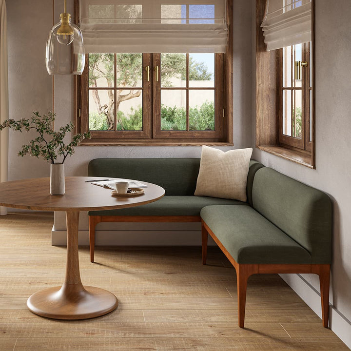Finnmark Armless Banquette in a modern breakfast nook with modular seating and solid wood base