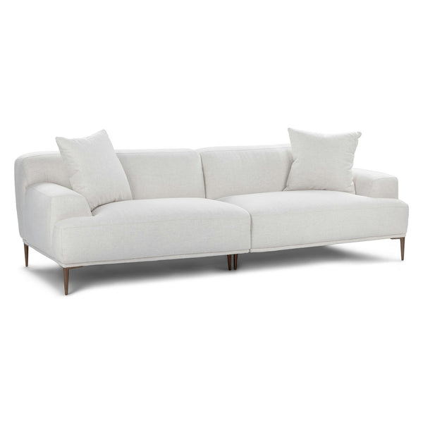 Fletcher Sofa in white divided into two sections entering narrow apartment doorway