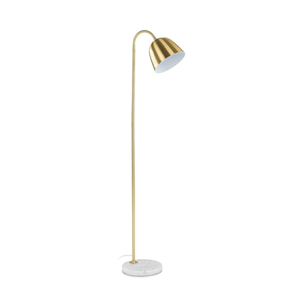 Fluvia Floor Lamp with adjustable gooseneck and marble base in a modern living room