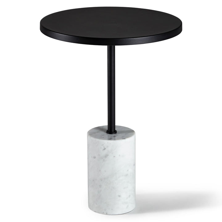 HALO Marble Side Table with brass top and veined marble base in modern living room