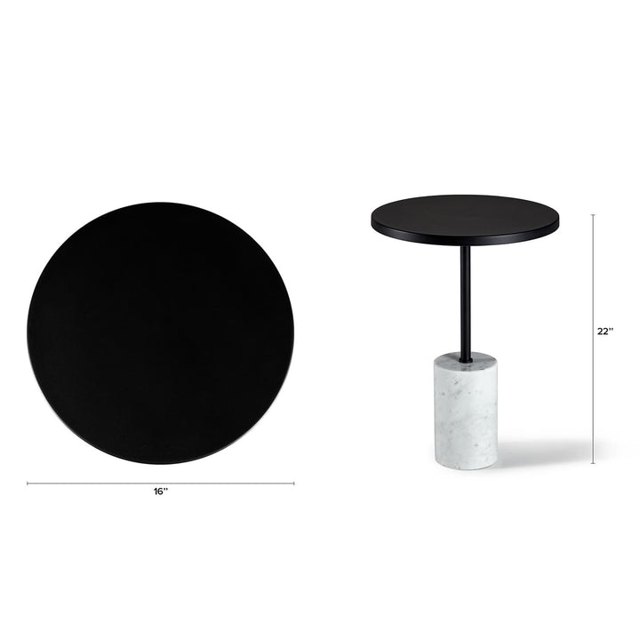 HALO Marble Side Table with brass top and veined marble base in modern living room