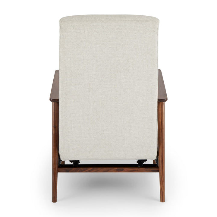 Iris Gray Reclining Lounge Chair in gray fabric at 160° recline in mid-century living room