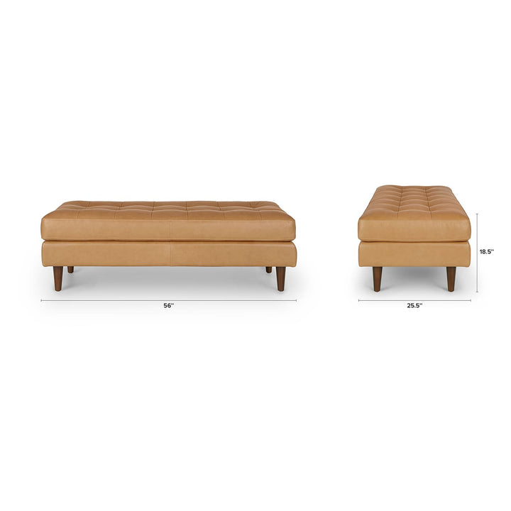 Lofoten Tufted Leather Bench in a modern entryway with tufted leather seat and wood frame