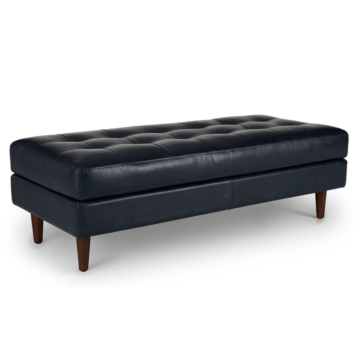 Lofoten Tufted Leather Bench in a modern entryway with tufted leather seat and wood frame