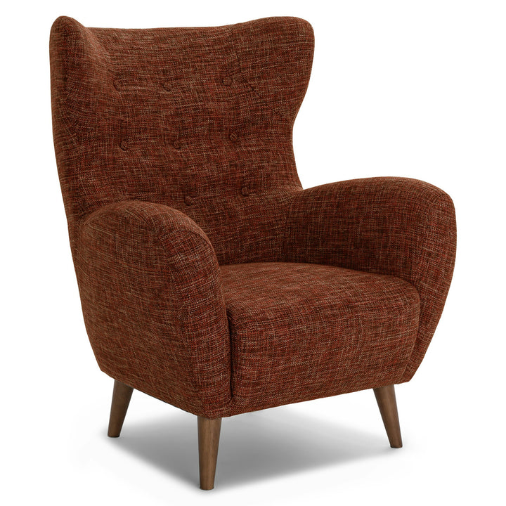 Marisola spearmint aqua lounge chair with walnut legs in mid-century living room
