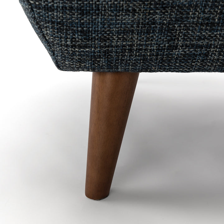 Marisola spearmint aqua lounge chair with walnut legs in mid-century living room