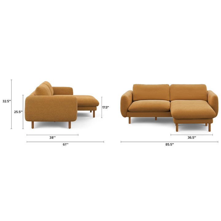 Merrick Reversible ginger sectional in left/right configurations with kids building pillow fort