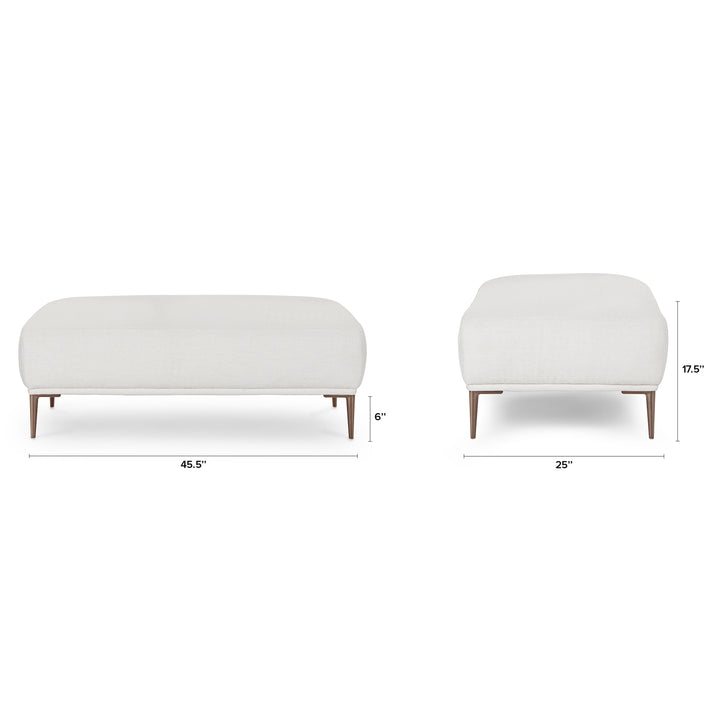 Nordkapp Ottoman with linen-blend upholstery and brushed aluminum legs in a modern living room