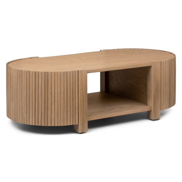 Nova Storage Coffee Table with open fluted doors revealing hidden compartments