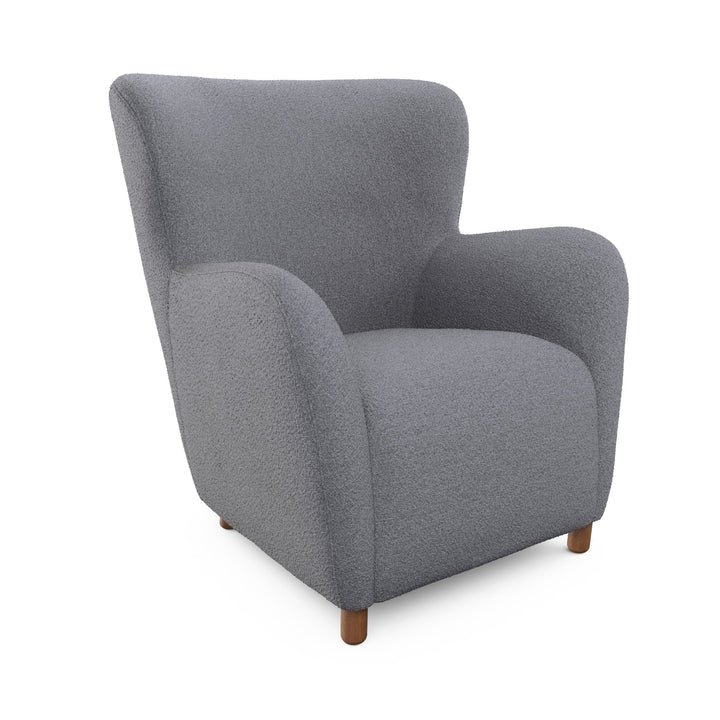 Nyx grey Lounge Chair in oatmeal bouclé with high backrest, two chairs facing a home theater screen