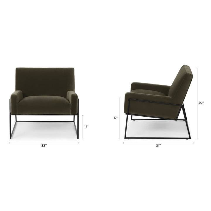Ondine Green Velvet Lounge Chair in emerald with gold legs in a modern loft setting