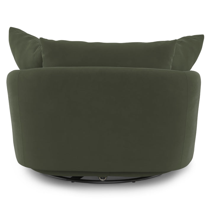 Orion Velvet Swivel Lounge Chair in deep green velvet rotating in modern living room