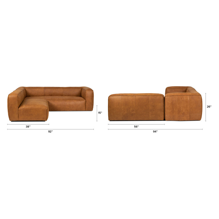 Pembroke Leather Sectional in rawhide tan with laptop in home office setting
