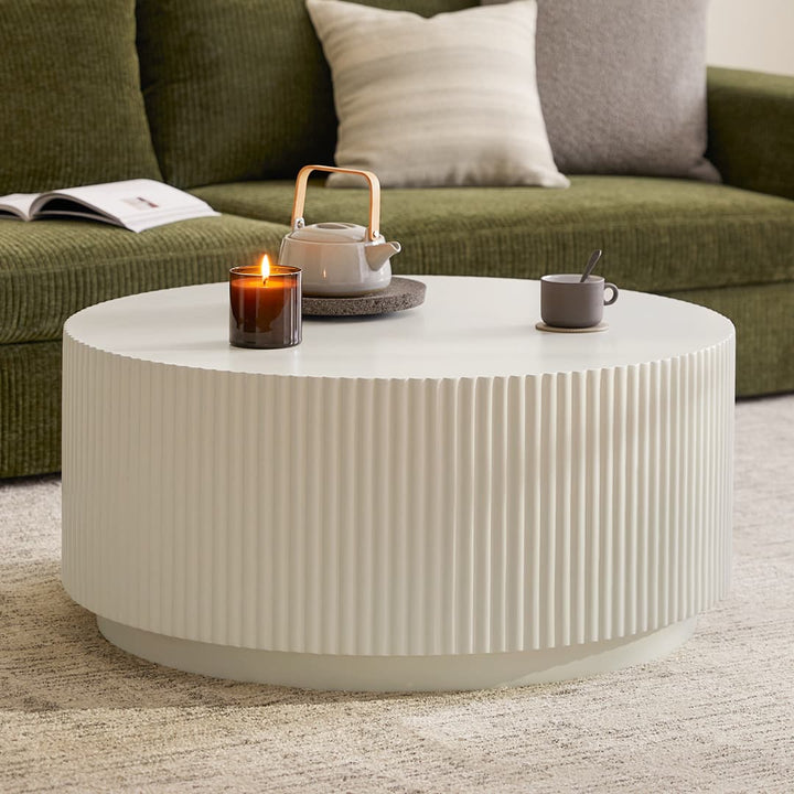 SILO Concrete Coffee Table with fluted base in industrial loft setting
