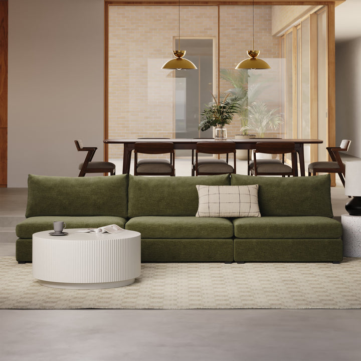 SILO Concrete Coffee Table with fluted base in industrial loft setting