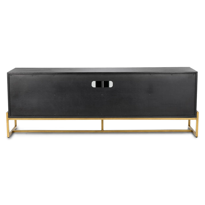 SOLSTUR Cabinet with fluted glass doors and bronze steel legs in a modern living room