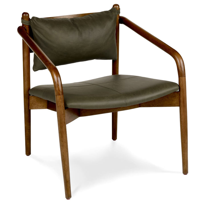 Solstice Leather Lounge Chair in tan patina leather with walnut legs in mid-century living room