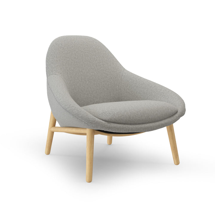 Thalassa Lounge Chair with solid oak dowels and yarn-dyed gray fabric in a minimalist living room setting