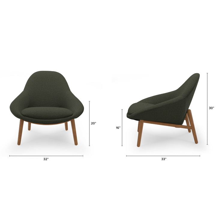 Thalassa Lounge Chair with solid oak dowels and yarn-dyed gray fabric in a minimalist living room setting