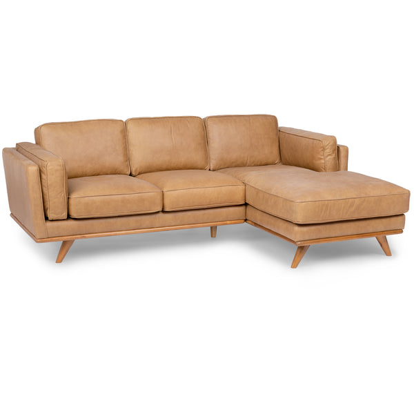 Tiber Leather Sofa in Charme leather with honey oak legs in mid-century modern living room