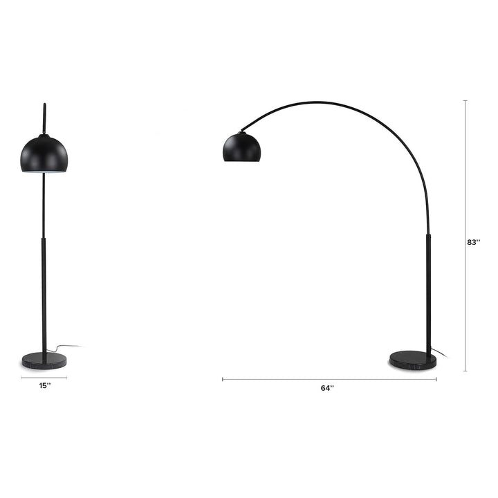 Vega Floor Lamp in a modern living room with crescent arc and marble base