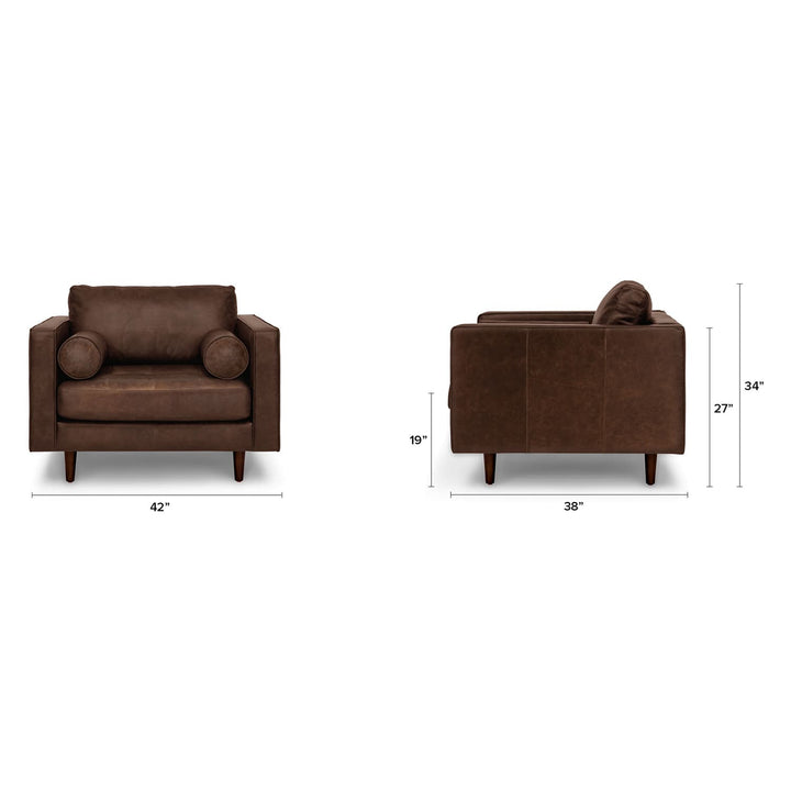 Vesper Chocolate Leather Lounge Chair in aged oxford leather with mid-century modern decor