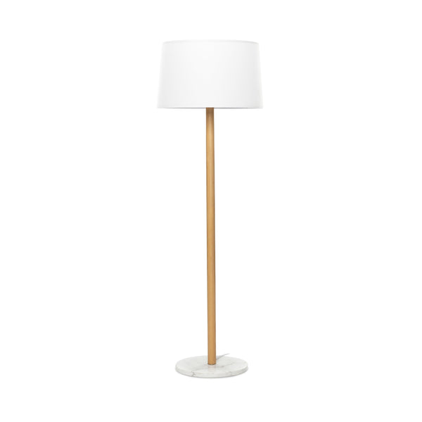 Zephyrine Floor Lamp in a modern living room with marble base and black fabric shade